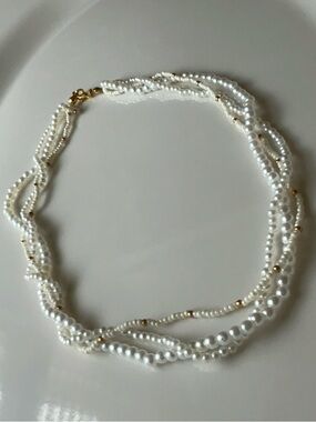 Pearl & Gold Bead Multi-Strand Necklace - White